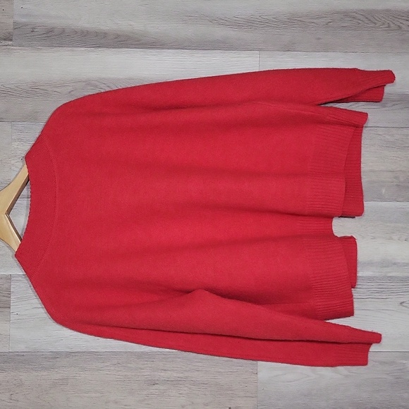 🛍Jones NY Womens 1X Strawberry Red Merino Wool Cardigan Button Front Casual - Picture 2 of 12